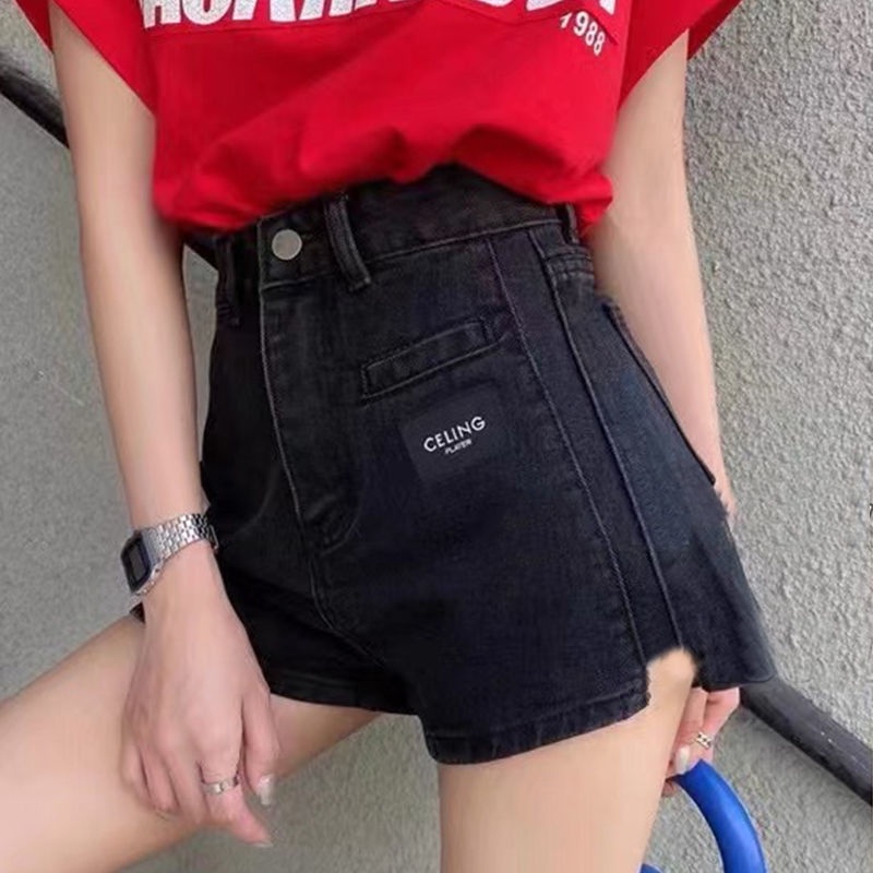 Jiashucheng Quần Short Denim Lưng Cao Dáng Chữ a Rộng Thời Trang Mới Cho Nữ
