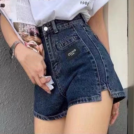 Jiashucheng Quần Short Denim Lưng Cao Dáng Chữ a Rộng Thời Trang Mới Cho Nữ