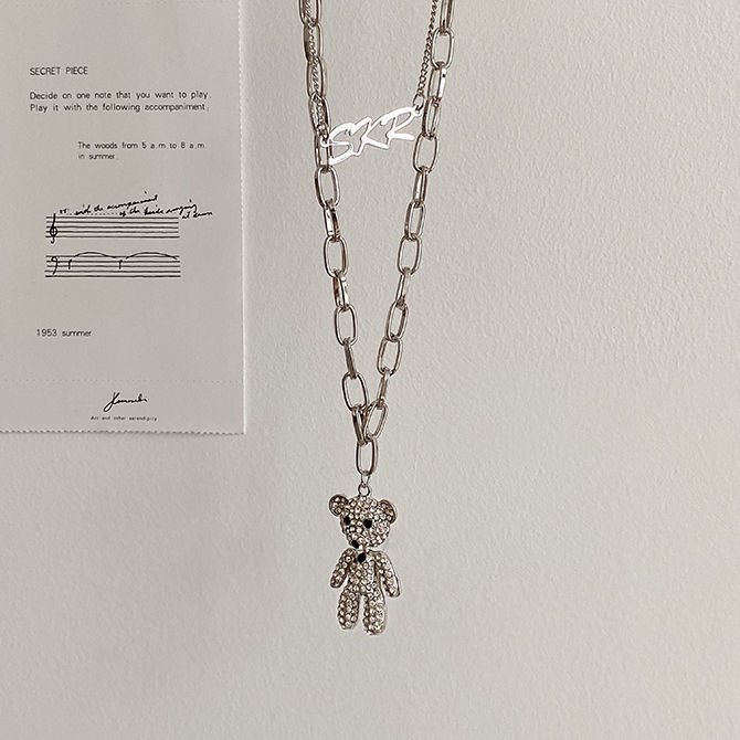 Vòng cổ Mặt Hình Gấu Đính Đá Dễ Thương Phong Cách Hip Hop Cho Nữ