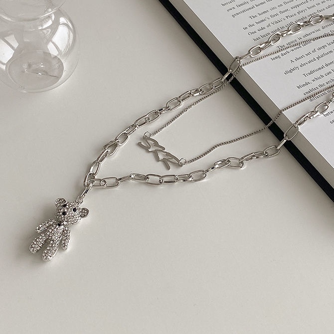 Vòng cổ Mặt Hình Gấu Đính Đá Dễ Thương Phong Cách Hip Hop Cho Nữ