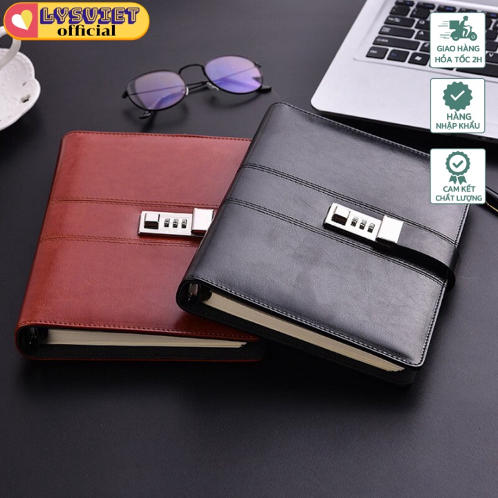 [Lysviet HCM] Sổ tay lập kế hoạch khổ A5 có khóa số, ghi chép da PU Business Password Lock Man Noteb