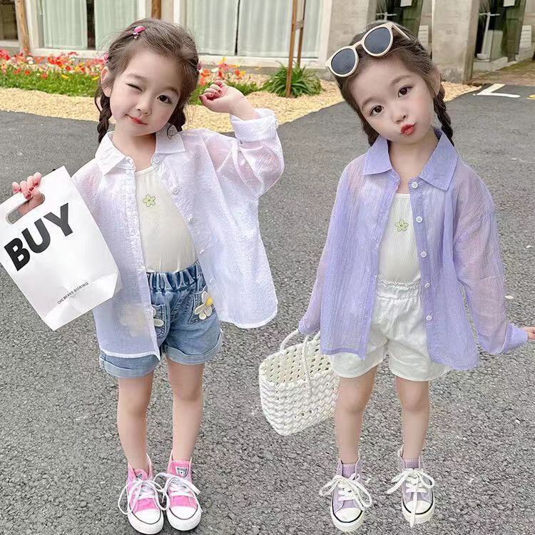 Xinxin ~ Áo Khoác Chống Nắng Bằng Lụa Lạnh Mỏng Thoáng Khí Phong Cách Phương Tây Thời Trang Mùa Hè 2023 Dành Cho Bé Gái