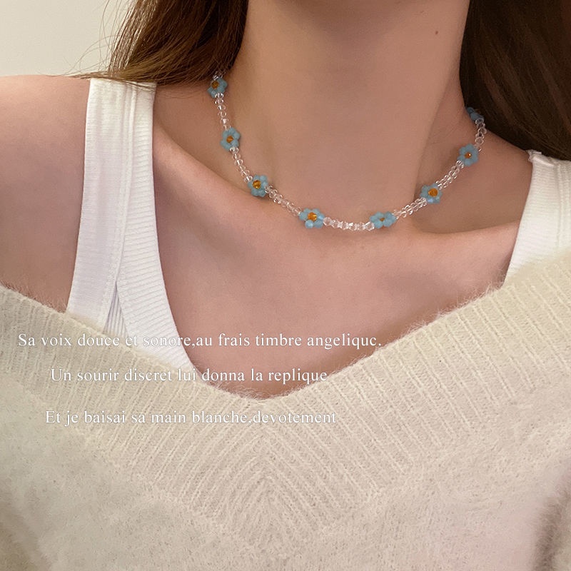 Vòng cổ Chuỗi Hạt Pha Lê Xanh Dương Và Trắng Thời Trang Mới 2022