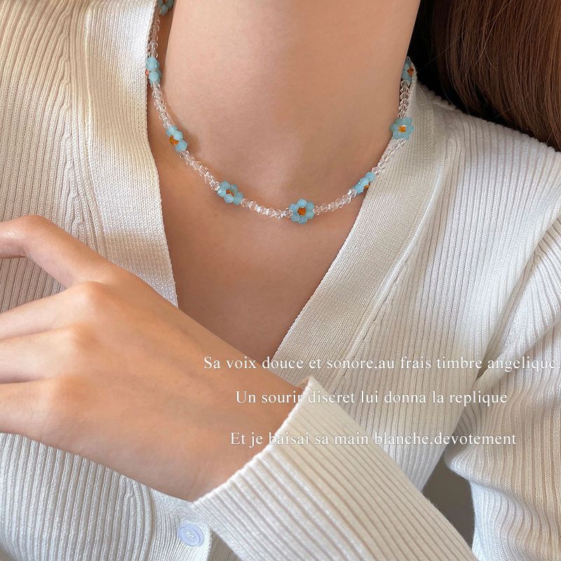 Vòng cổ Chuỗi Hạt Pha Lê Xanh Dương Và Trắng Thời Trang Mới 2022