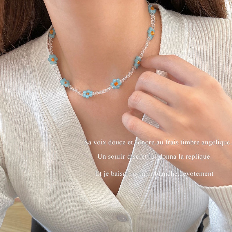 Vòng cổ Chuỗi Hạt Pha Lê Xanh Dương Và Trắng Thời Trang Mới 2022