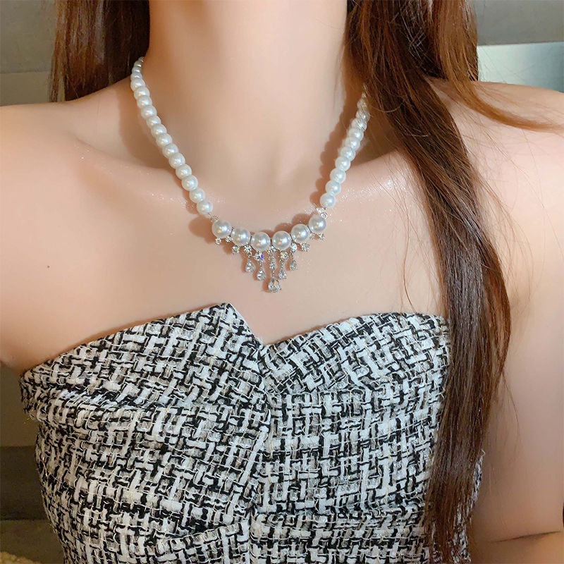 Vòng cổ Ngọc Trai Sang Trọng Phong Cách Pháp Cổ Điển Dành Cho Nữ