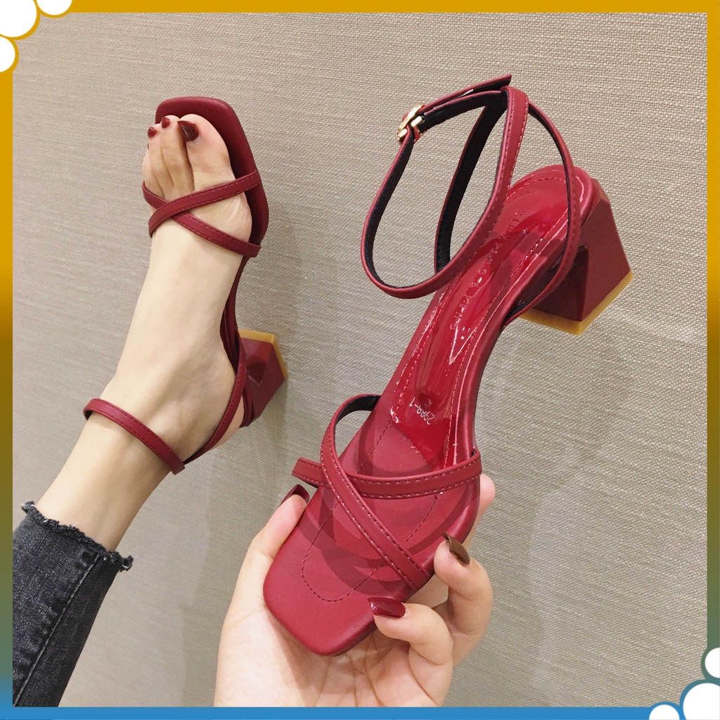 Giày Sandal Cao Gót Đế Dày Quai Chéo Thời Trang Hàn Quốc Gợi Cảm