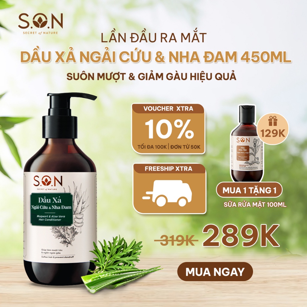 Dầu xả S.O.N Ngải cứu & Nha đam 450ml giúp tóc suôn mượt chuyên dành cho tóc gàu