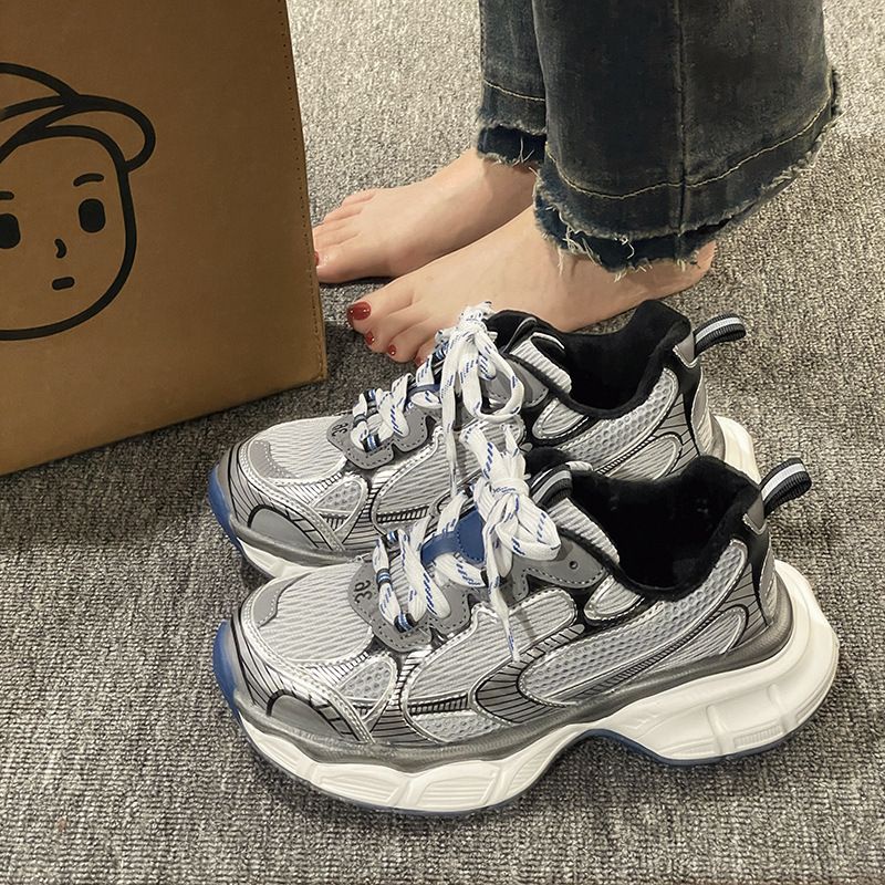 Giày Thể Thao Cột Dây Đế Dày Tăng Chiều Cao Phong Cách Retro Cho Nữ