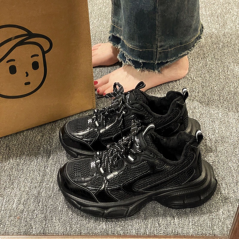 Giày Thể Thao Cột Dây Đế Dày Tăng Chiều Cao Phong Cách Retro Cho Nữ