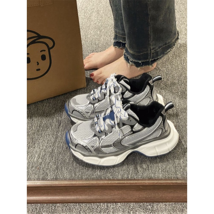 Giày Thể Thao Cột Dây Đế Dày Tăng Chiều Cao Phong Cách Retro Cho Nữ