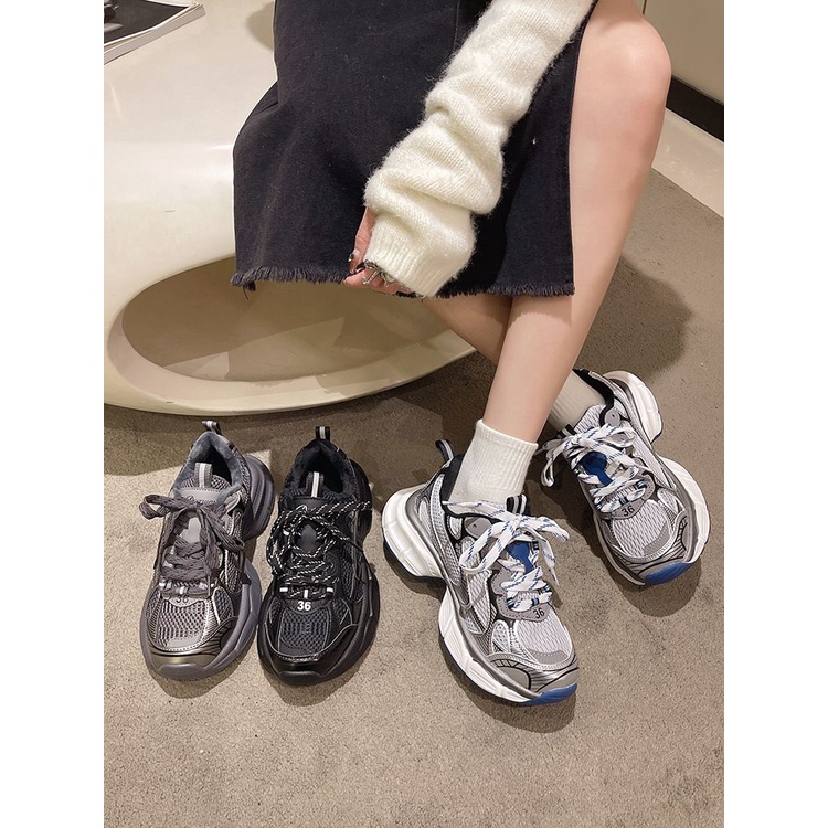 Giày Thể Thao Cột Dây Đế Dày Tăng Chiều Cao Phong Cách Retro Cho Nữ