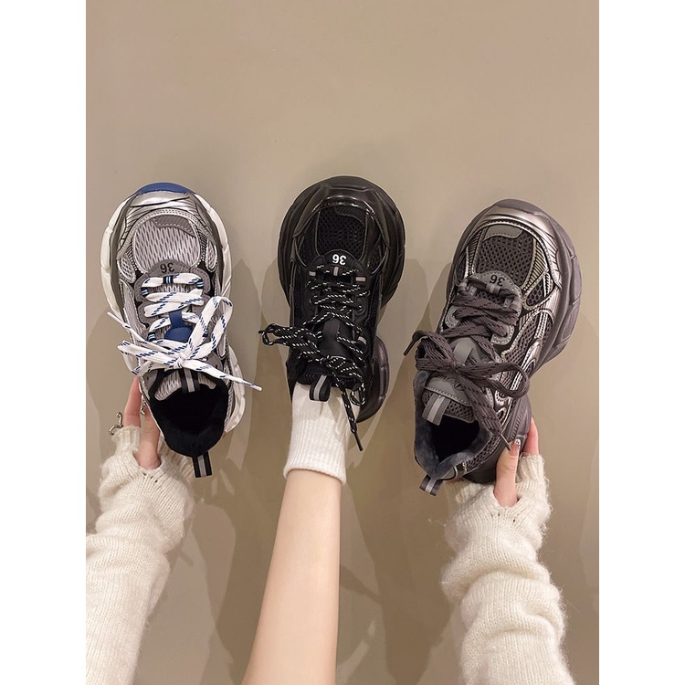 Giày Thể Thao Cột Dây Đế Dày Tăng Chiều Cao Phong Cách Retro Cho Nữ