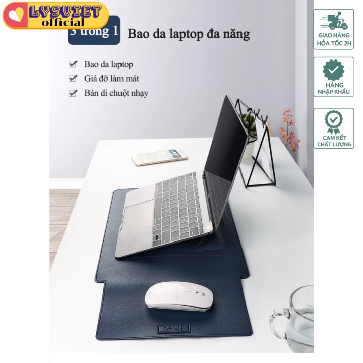 [Lysviet Hcm] Bao Da Laptop Đa Năng 3 Trong 1 Macbook Blueleather