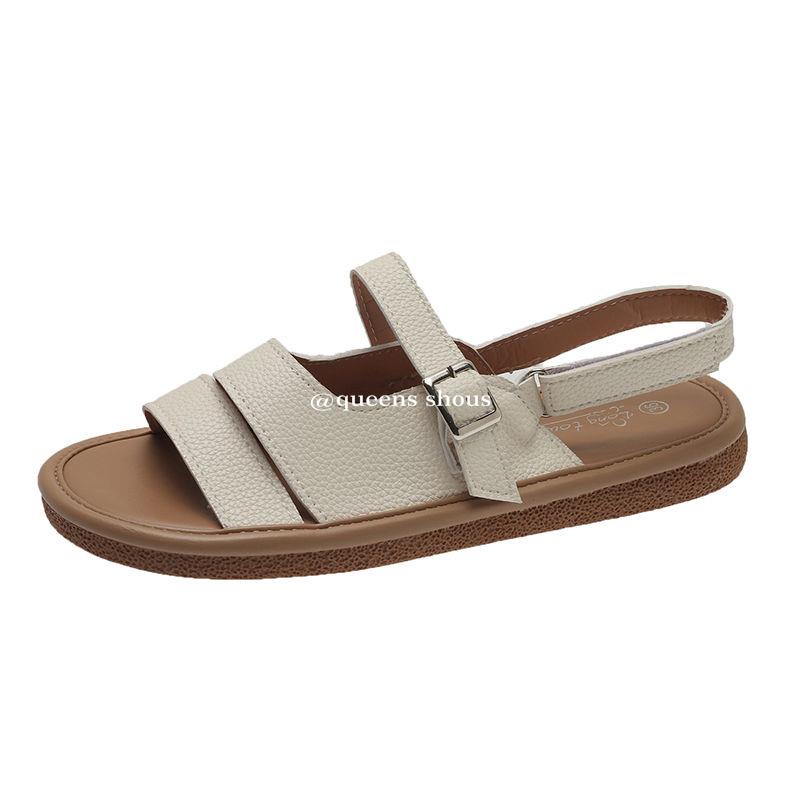 Giày Sandal Đế Mềm Phẳng Hở Ngón Mùa Hè 2023 Có Khóa Cài Phong Cách Roman Cho Nữ