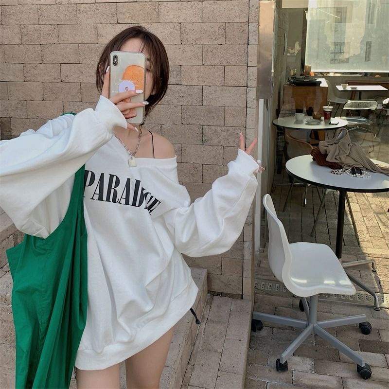 Jiashucheng Áo Khoác Sweatshirt Mỏng Dáng Rộng Cổ Chữ V Phong Cách Lười Phong Cách Xuân Thu Hợp Thời Trang Cho Nữ