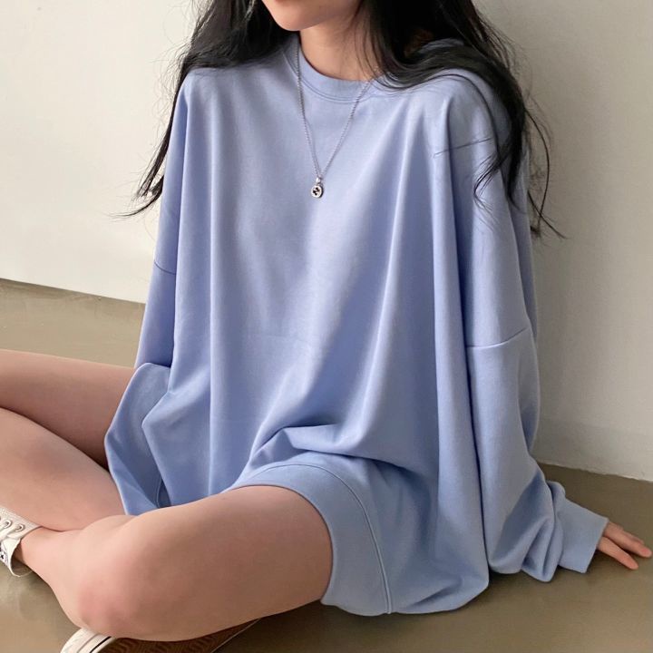 Jiashucheng Áo Thun Tay Dài 2 Lớp Vải Cotton Mỏng Dáng Rộng Phong Cách Đường Phố Thời Trang Xuân Thu Mới Dành Cho Bạn Nữ