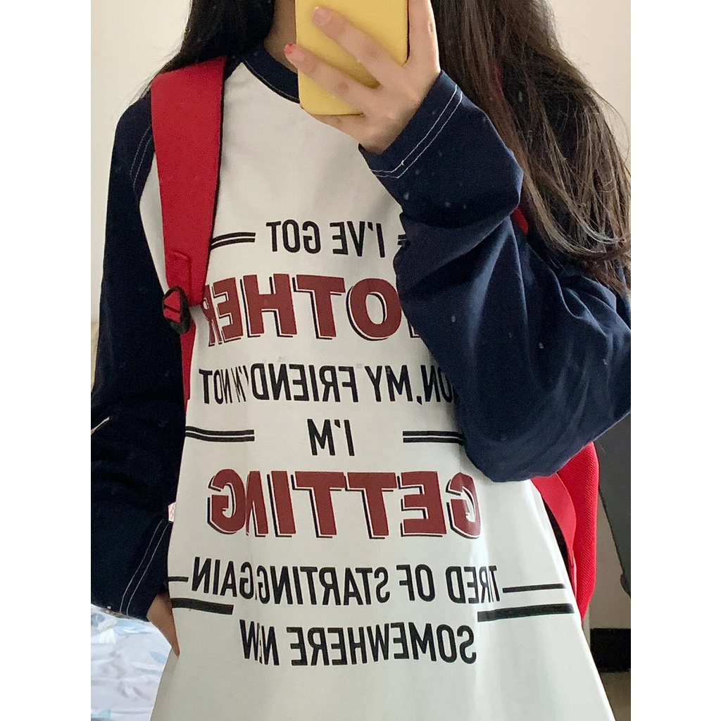 Jiashucheng Áo Sweatshirt Mỏng Tay Dài In Họa Tiết Khâu Phong Cách Hong Kong Thời Trang Mùa Thu Dành Cho Nữ