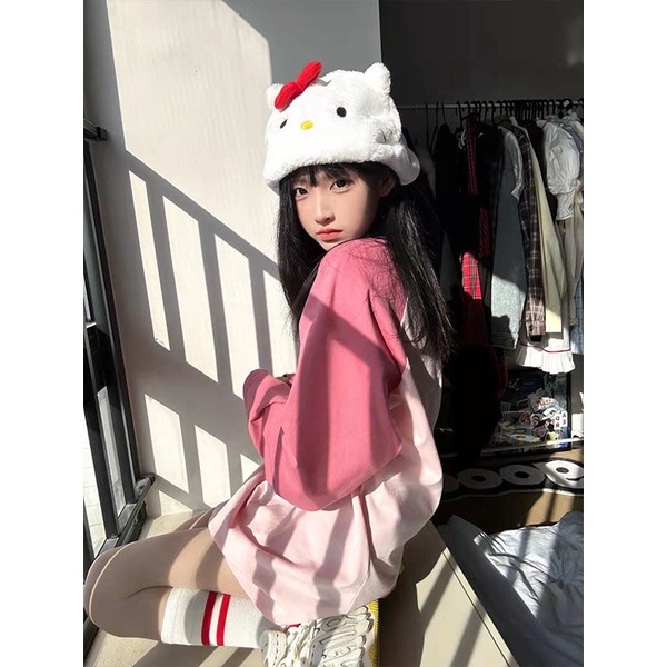 Jiashucheng Áo Thun Tay Dài Cổ Tròn In Chữ Màu Sắc Retro Hàn Quốc Dễ Phối Đồ Thời Trang Mùa Xuân Cho Nữ