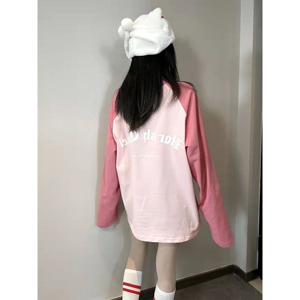 Jiashucheng Áo Thun Tay Dài Cổ Tròn In Chữ Màu Sắc Retro Hàn Quốc Dễ Phối Đồ Thời Trang Mùa Xuân Cho Nữ