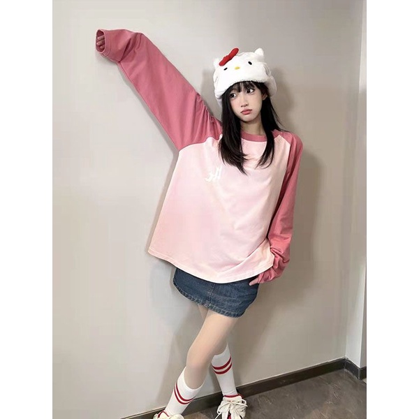 Jiashucheng Áo Thun Tay Dài Cổ Tròn In Chữ Màu Sắc Retro Hàn Quốc Dễ Phối Đồ Thời Trang Mùa Xuân Cho Nữ