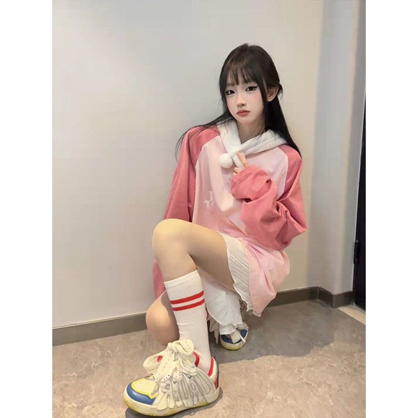 Jiashucheng Áo Thun Tay Dài Cổ Tròn In Chữ Màu Sắc Retro Hàn Quốc Dễ Phối Đồ Thời Trang Mùa Xuân Cho Nữ