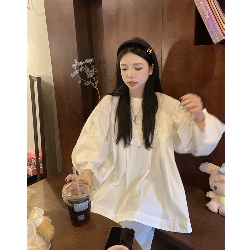Jiashucheng Áo Sơ Mi Trắng Dài Tay Dáng Rộng Phong Cách Pháp Thanh Lịch Thời Trang Mùa Thu Cho Nữ