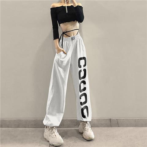 Jiashucheng Quần Legging Màu Đỏ Hồng Dáng Rộng Phong Cách Hip Hop Đường Phố Cho Nữ