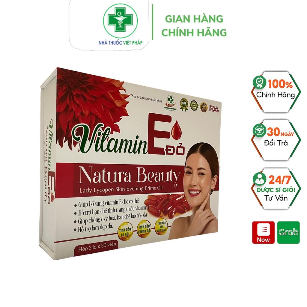 Nội tiết tố nữ Vitamin E Đỏ Natura Beauty Hộp 60vNgăn ngừa lão hóa, giúp cho làn da sáng mịn và chắc khỏe