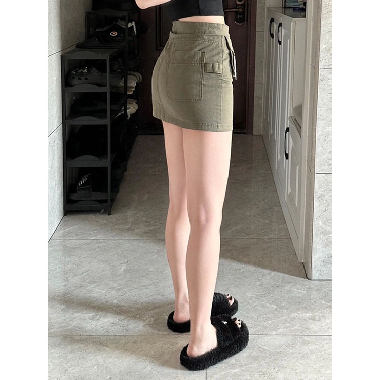 Jiashucheng Váy Yếm Denim Ngắn Dáng Chữ a Eo Cao Phong Cách Retro Mỹ Thời Trang Mùa Hè Mới Dành Cho Bạn Nữ