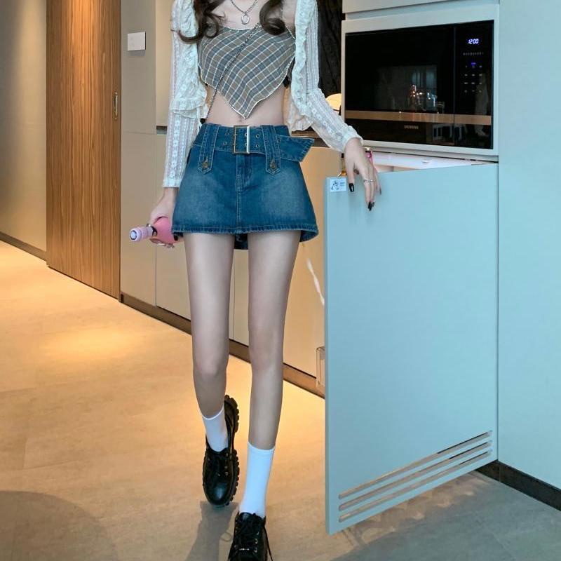 Jiashucheng Chân Váy Denim Chữ A Lưng Cao Thời Trang Mùa Hè Phong Cách Retro Mới