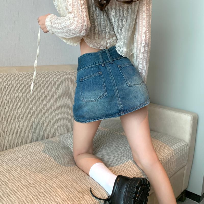 Jiashucheng Chân Váy Denim Chữ A Lưng Cao Thời Trang Mùa Hè Phong Cách Retro Mới
