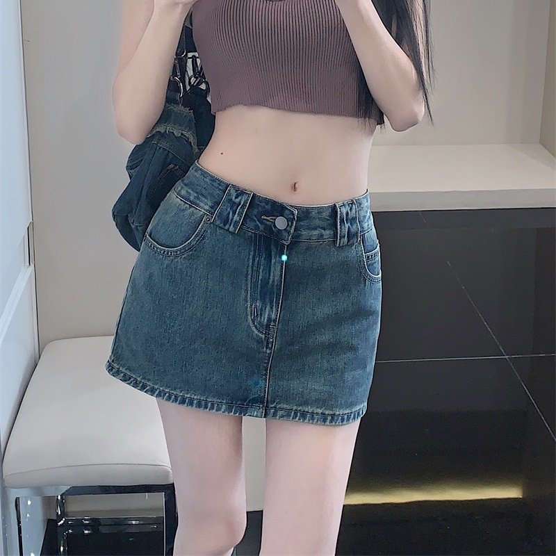Jiashucheng Chân Váy Denim Chữ a Lưng Cao Dáng Ôm Phong Cách Retro Mỹ Thời Trang Mùa Hè Hàng Mới Dành Cho Bạn Nữ