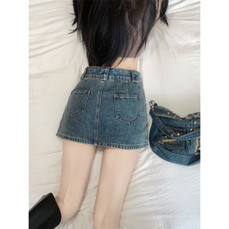 Jiashucheng Chân Váy Denim Chữ a Lưng Cao Dáng Ôm Phong Cách Retro Mỹ Thời Trang Mùa Hè Hàng Mới Dành Cho Bạn Nữ
