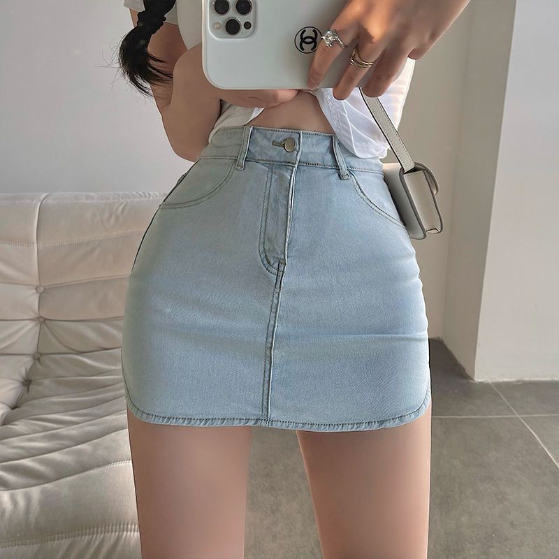 Jiashucheng Chân Váy Denim Lưng Cao Dáng Ôm Màu Sáng Thời Trang Mùa Hè Cho Nữ