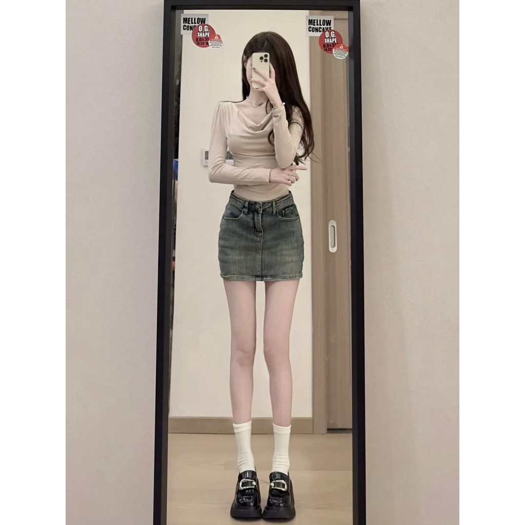 Jiashucheng Chân Váy Denim Eo Cao Ôm Dáng Phong Cách Retro Mỹ Mùa Hè Mới Hợp Thời Trang Cho Nữ