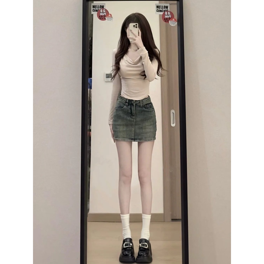 Jiashucheng Chân Váy Denim Eo Cao Ôm Dáng Phong Cách Retro Mỹ Mùa Hè Mới Hợp Thời Trang Cho Nữ