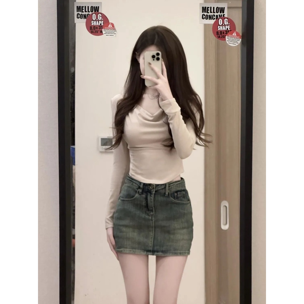 Jiashucheng Chân Váy Denim Eo Cao Ôm Dáng Phong Cách Retro Mỹ Mùa Hè Mới Hợp Thời Trang Cho Nữ