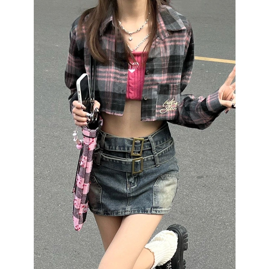 Jiashucheng Plus Size Hot Chân Váy Denim Chữ a Lưng Cao Ôm Hông Phong Cách Retro Mùa Hè Cho Nữ