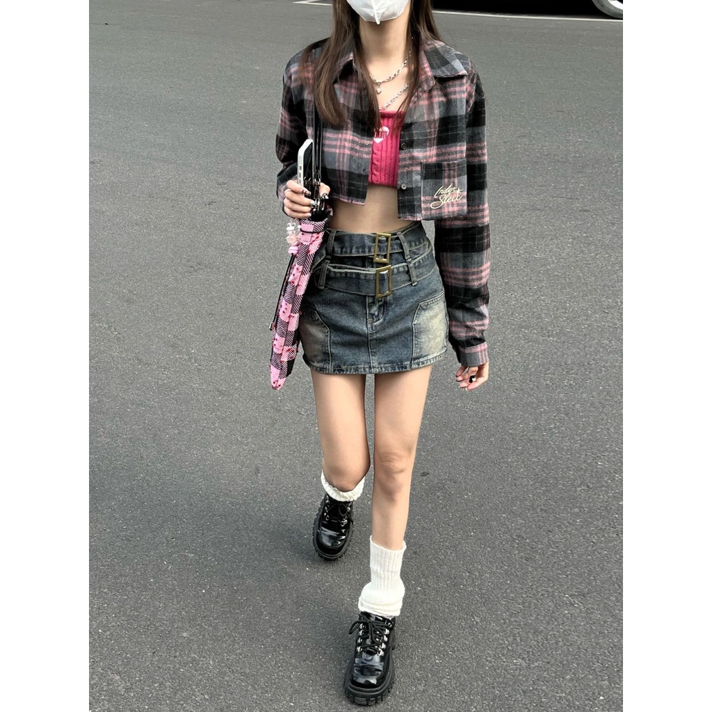 Jiashucheng Plus Size Hot Chân Váy Denim Chữ a Lưng Cao Ôm Hông Phong Cách Retro Mùa Hè Cho Nữ