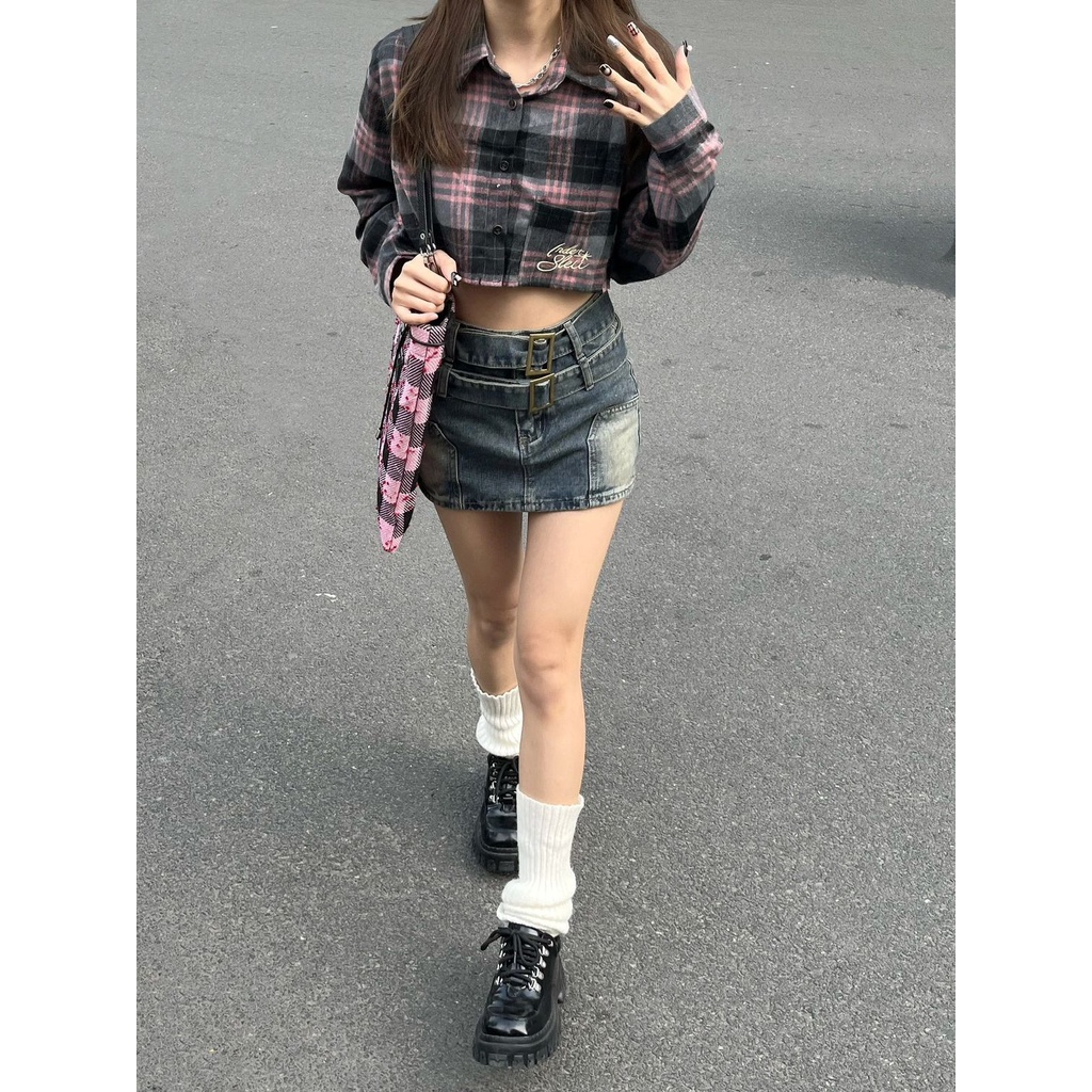 Jiashucheng Plus Size Hot Chân Váy Denim Chữ a Lưng Cao Ôm Hông Phong Cách Retro Mùa Hè Cho Nữ