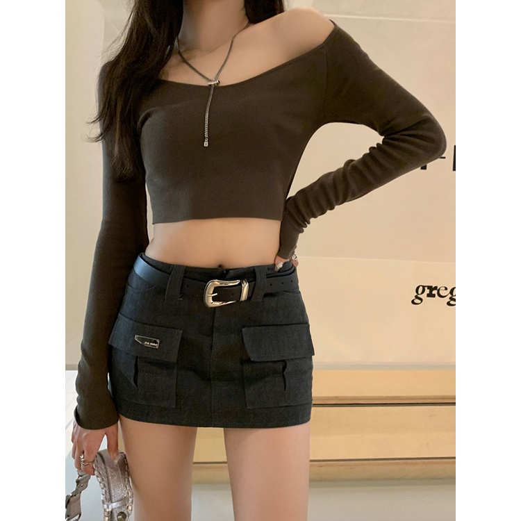 Jiashucheng Váy Ngắn Lưng Thấp Màu Xám Phong Cách Retro Mỹ Mùa Hè Mới Cho Nữ