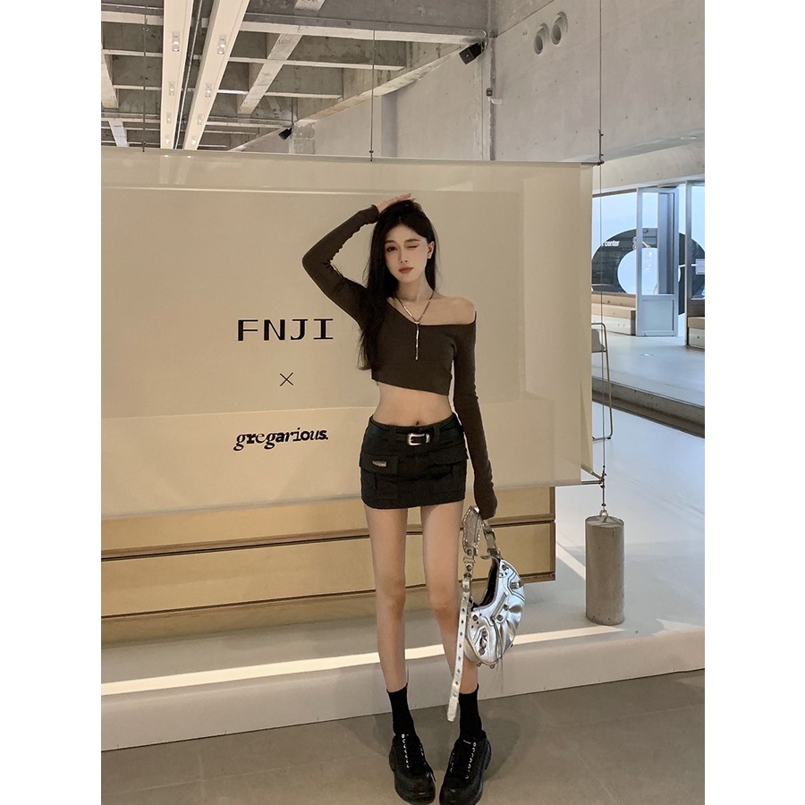 Jiashucheng Váy Ngắn Lưng Thấp Màu Xám Phong Cách Retro Mỹ Mùa Hè Mới Cho Nữ