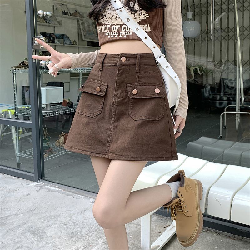 Jiashucheng Chân Váy Denim Chữ A Lưng Cao Phong Cách Hong Kong Thời Trang Mùa Hè Hàng Mới Dành Cho Bạn Nữ