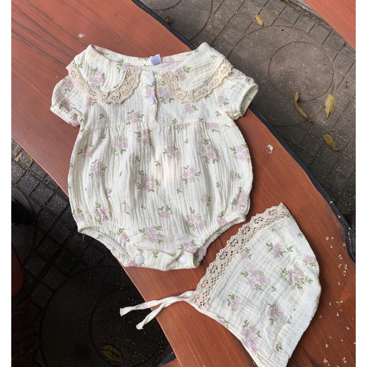 Body xô muslin kèm mũ cực xinh cho bé