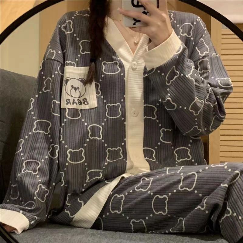 Jiashucheng Bộ Đồ Ngủ Tay Dài Vải Mỏng Thời Trang Xuân Thu Phong Cách Hàn Quốc Cho Nữ