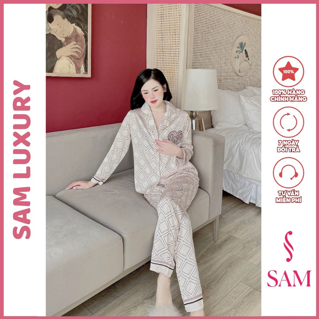 Bộ đồ ngủ tay dài chất lụa Sam luxury mỏng nhẹ thời trang