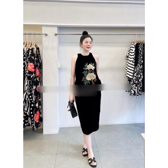 SỈ VÁY NHUNG XÁT NÁCH THÊU HOA CHO NỮ Q933285