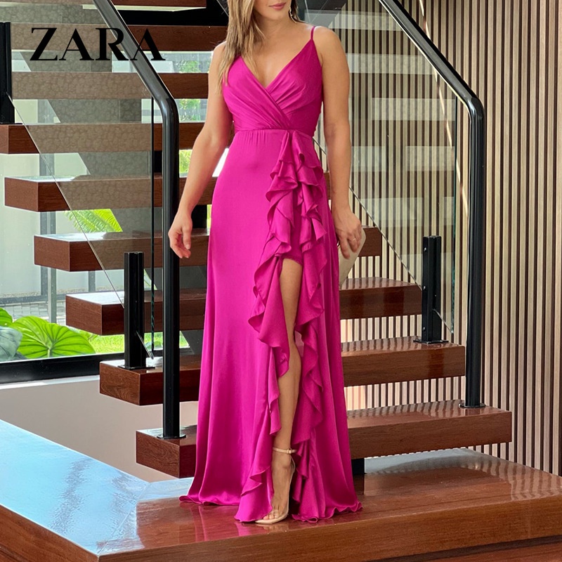 Đầm Dài Cổ V Lưng Cao Xẻ Tà Thời Trang Mùa Hè Cho Nữ Zara