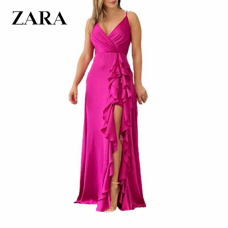 Đầm Dài Cổ V Lưng Cao Xẻ Tà Thời Trang Mùa Hè Cho Nữ Zara